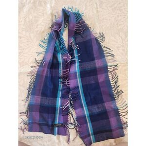Coshmink purple blue teal plaid fringed scarf